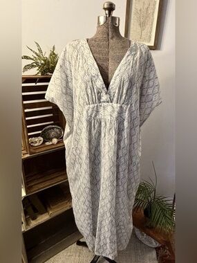 Emerson Fry NEW Kaftan Long V Neck Organic Cotton S-L One Size Cover Up Dress